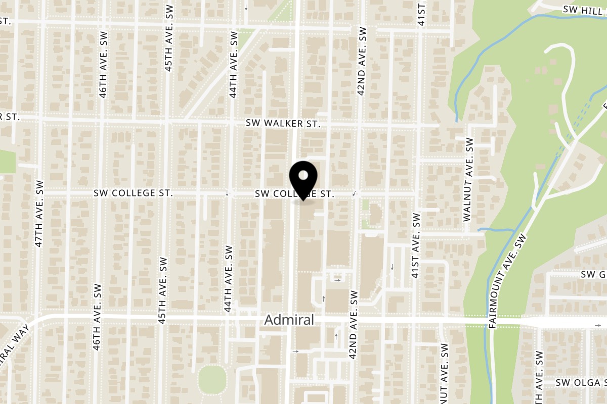 Map showing the location of Taste of Mumbai on 2300 California Ave SW in Seattle